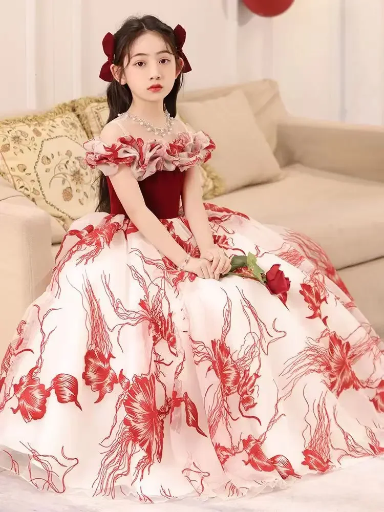 Girls' dress Princess dress Little girl Birthday party Flower Child Wedding Children's catwalk pompadour dress