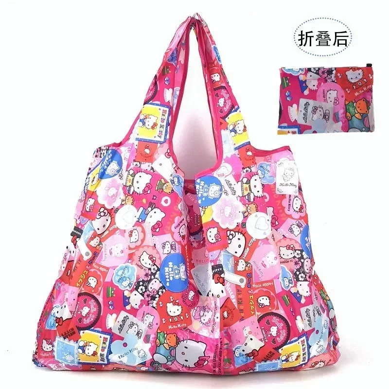 New cute Hello Kitty Cinnamoroll anime cartoon kawaii grocery shopping car travel washable large foldable shopping bag wholesale