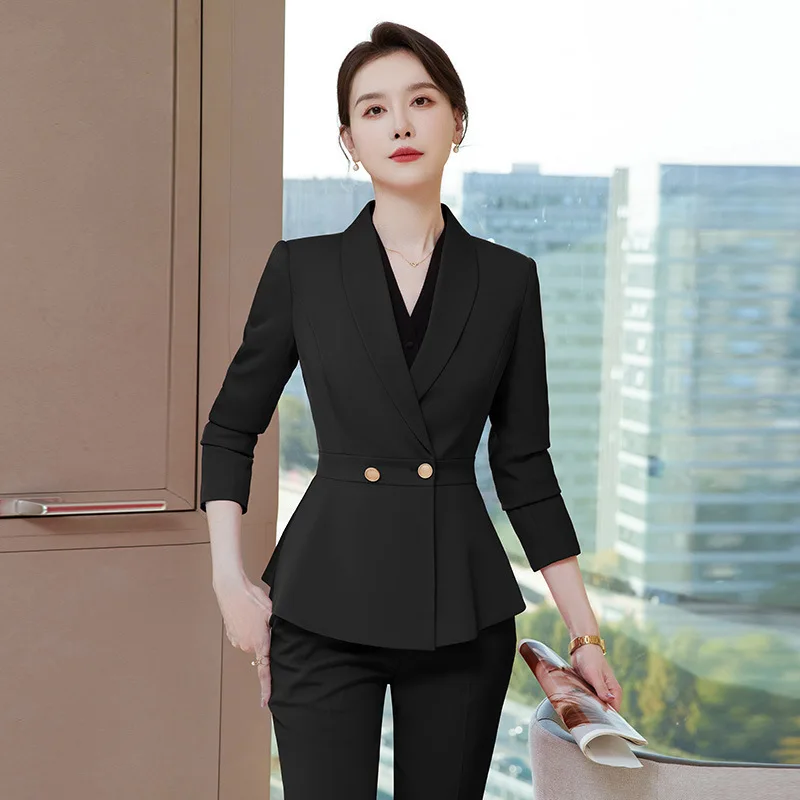 Plus Size 5XL Formal Women Business Work Wear Pantsuits Uniform Designs Blazers Women Professional Work Wear Career Outfits