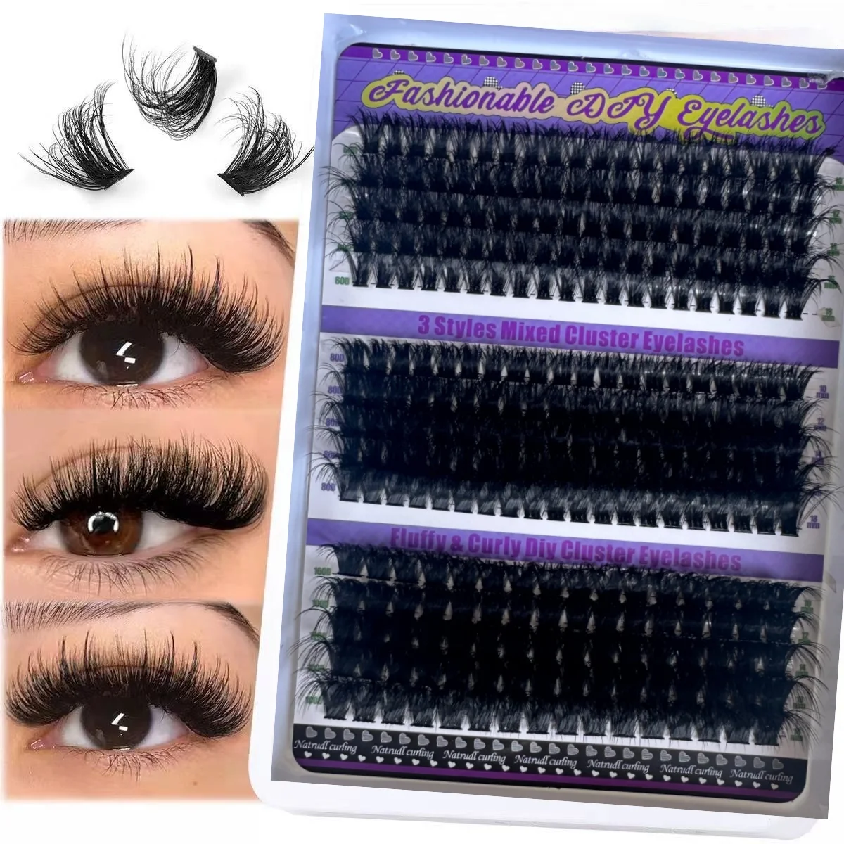 Cloison Lash Clusters 60D + 80D + 100D - 280 Pieces of Eyelash Clusters 10 - 18mm D Curly Clusters - Thick Eyelash Clusters