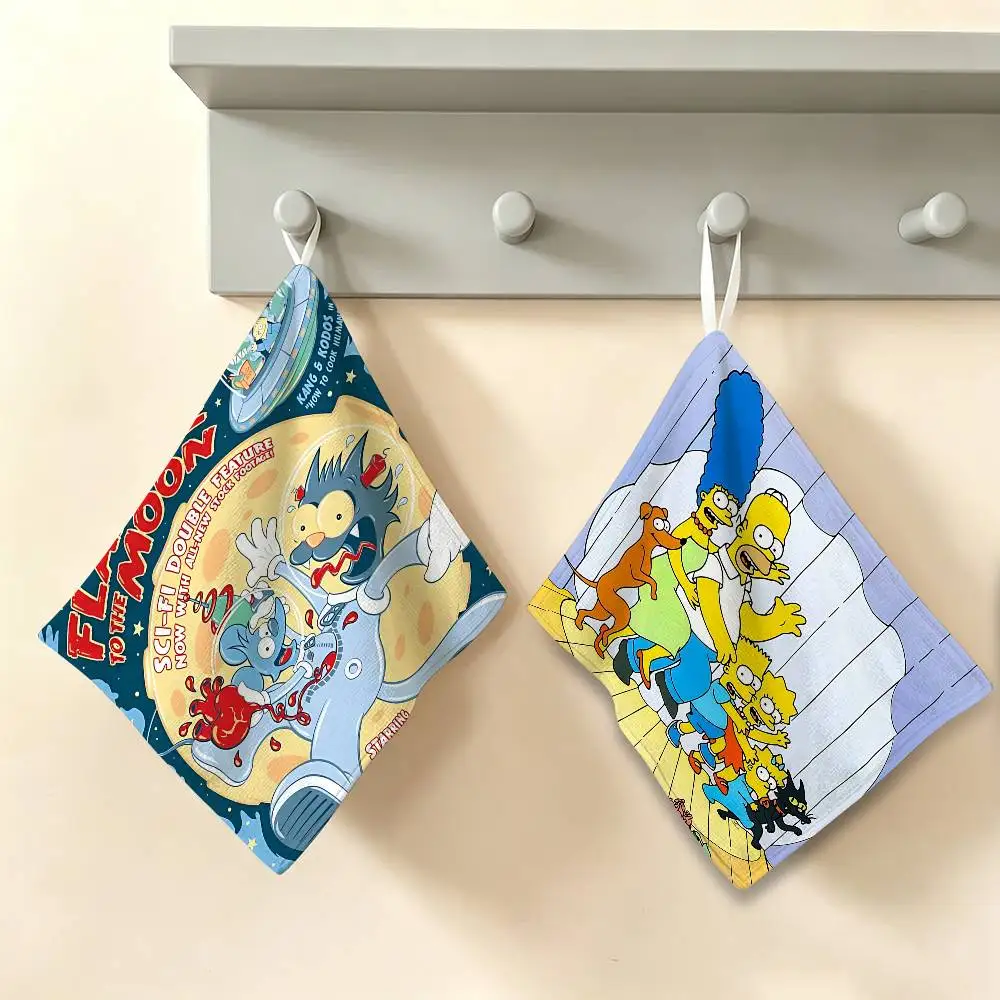 Cartoon The S-Simpsons Hanging Kitchen Towel, Polyester Cotton Material, Wear Resistant Hand Wiping Towel for Home