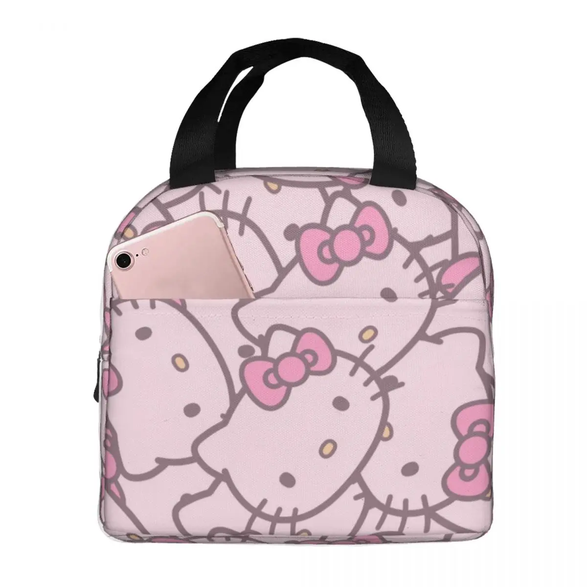 Hello Kitty Face Insulated Lunch Bags Thermal Bag Meal Container Cartoon High Capacity Tote Lunch Box Food Bag School Outdoor