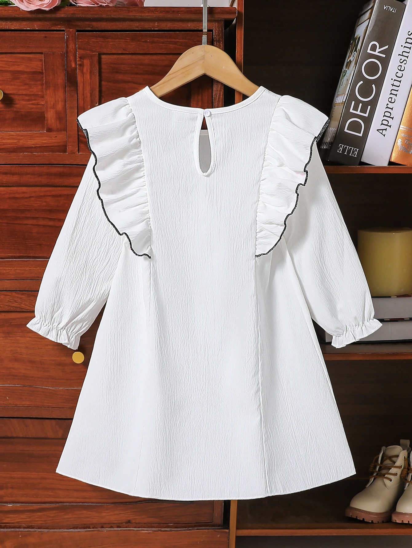 Autumn New Fashion Casual Girl Elegant Ruffle Round Neck Long Sleeve Casual Dress