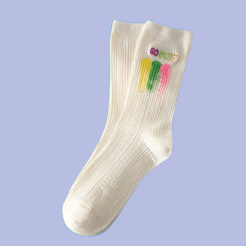 Chaussettes de sport en polyester et coton pour femmes, chaussettes à lettres, graffiti peint, tube moyen, nouveau style, automne et hiver, 3/6 paires