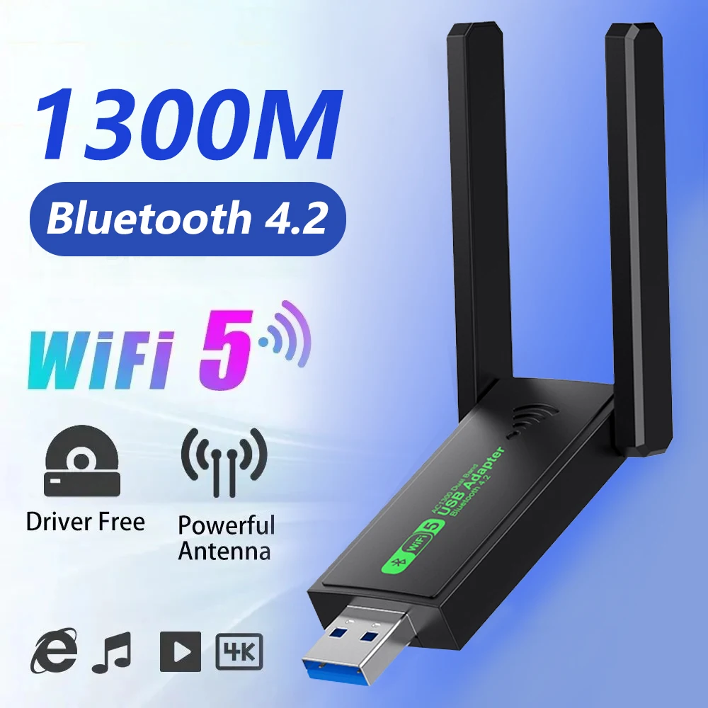 1300Mbps USB 3.0 WiFi Adapter Network Card Dual Band 2.4G/5GHz Bluetooth 4.2 Wireless Receiver Transmitter For Desktop Laptop PC