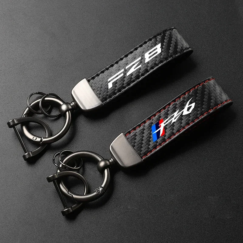 Motorcycle Carbon Fiber Leather Keychain Horseshoe Buckle Jewelry for Yamaha Fazer 250 8 FZ6 FZ8 FZ1 FZS600 Keychain Accessories