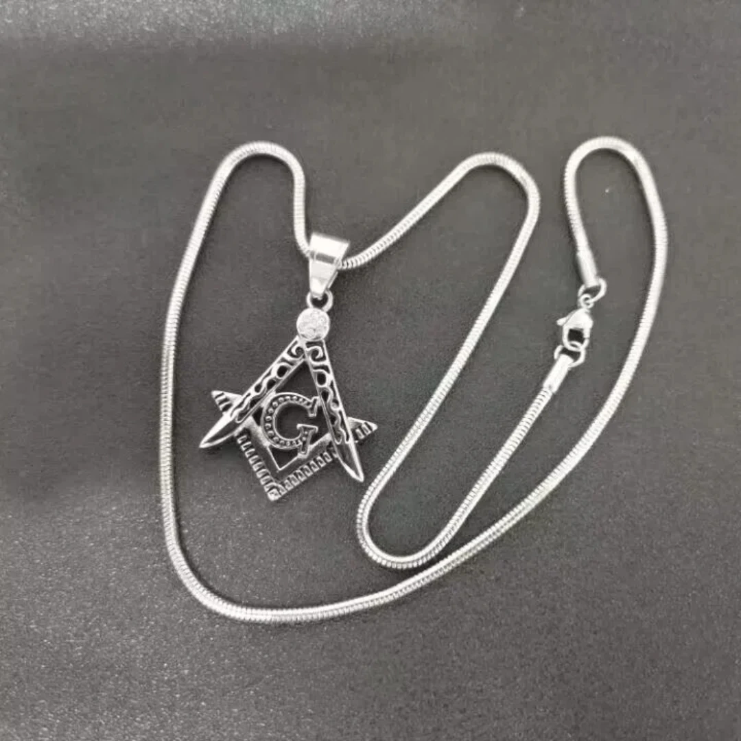 Freemason Masonic Pendant Necklace Stainless Steel Fashion Mason Symbol Women Mens Pendant with Round Snake Chain