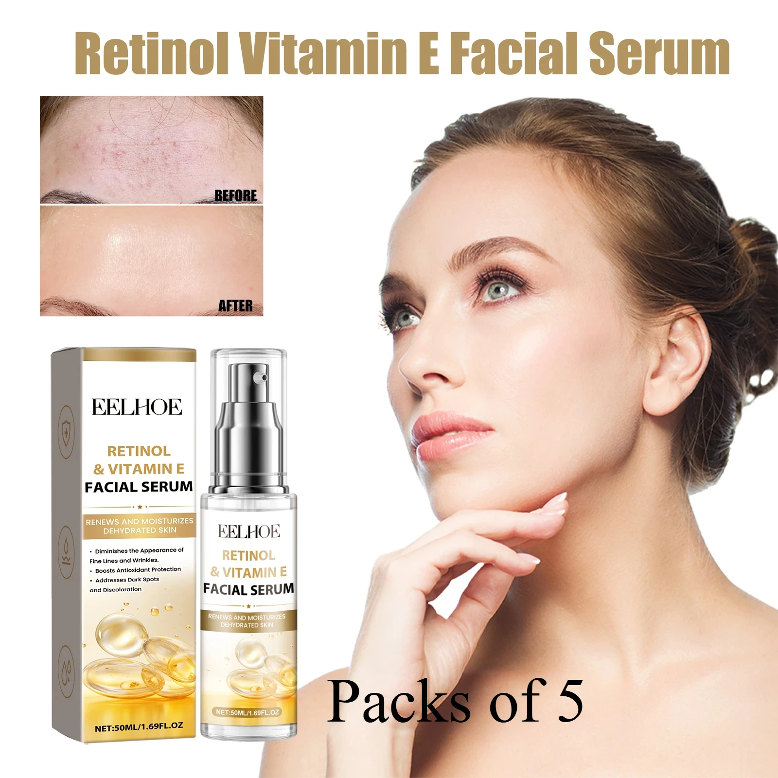 Retinol Vitamin E Facial Serum Brighten Skin Tone Reduce Wrinkles Fade Dark Spots Improve Dull Firm Skin Night Use Face Essence