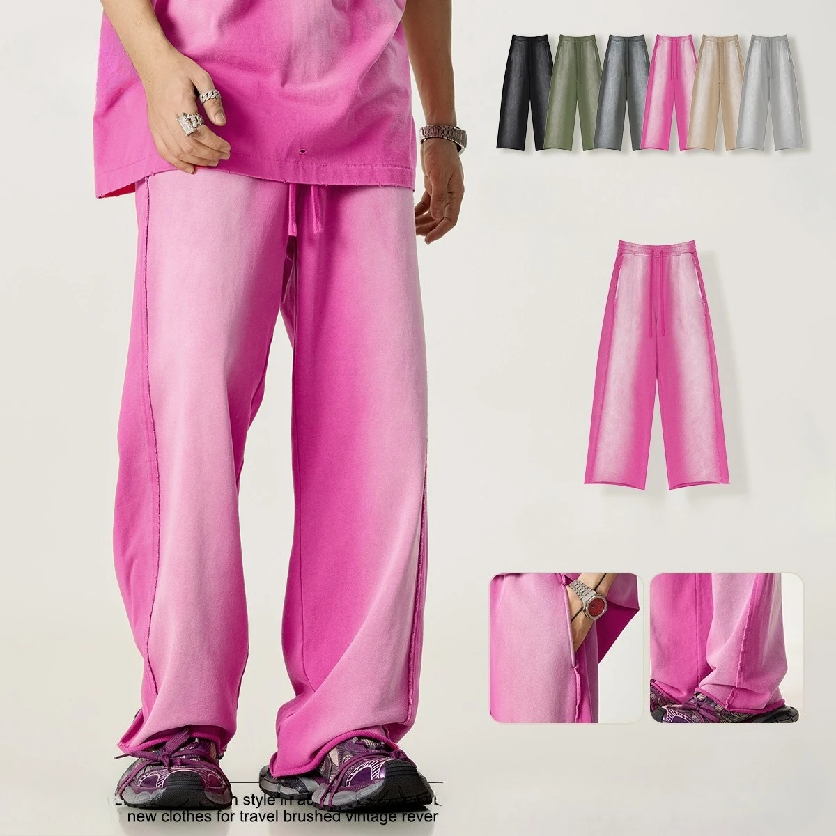 Custom LOGO Men's 2025 Four Seasons 370 Heavy 100% Cotton Scimitar Pants Loose Edge Jazz Dance Sports Casual Couple Pants