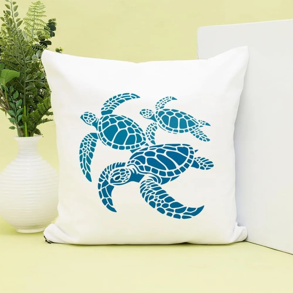 Turtles Stencil for Painting with Brush 11.8x11.8inch Reusable 3 Sea Turtle Template Hollowed Ocean Animal Stencil Plastic - view 4