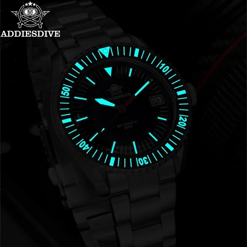 ADDIESDIVE Men Automatic Watch Luxury Sapphire Ceramic Bezel Business Stainless Steel Strap Luminous Date 200m Waterproof Watch