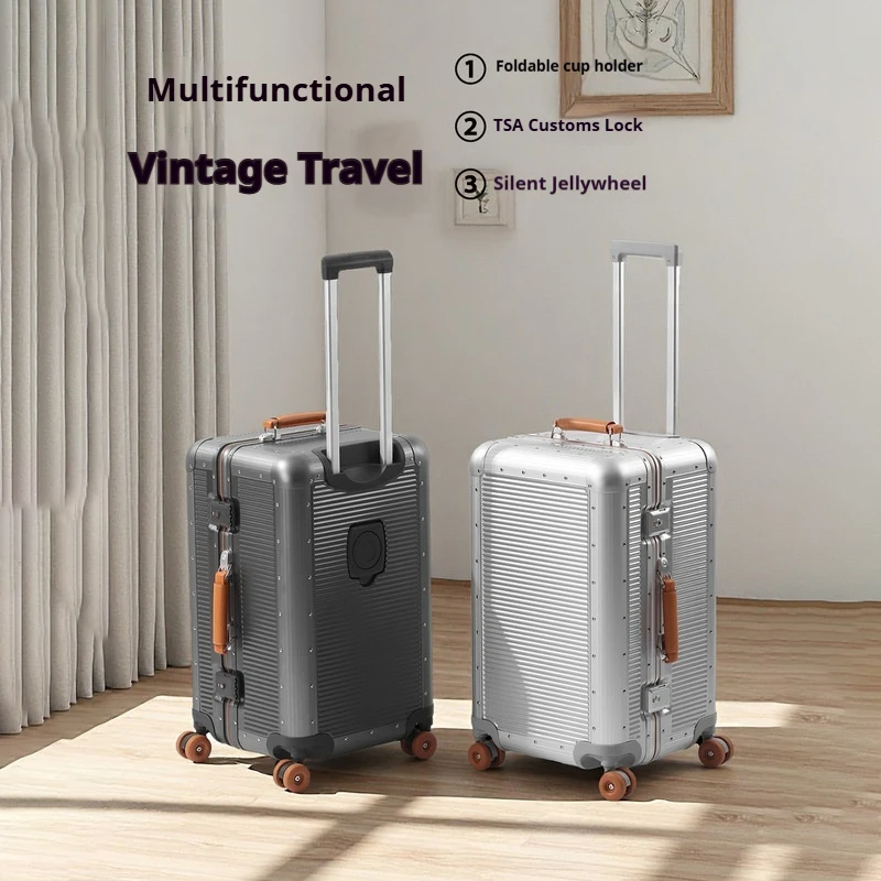 

Aluminum Frame Travel Suitcase 20/24/28 Inch PC Material Retro Rolling Luggage with Wheels Carry-On Trolley Case for Travel