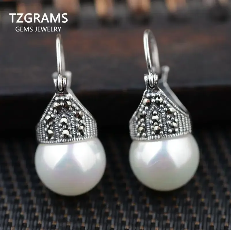 

Real Pure 925 Sterling Silver Natural Gemstone Earrings Clip Drops For Women Shell Pearl Black Green Onyx Garnet