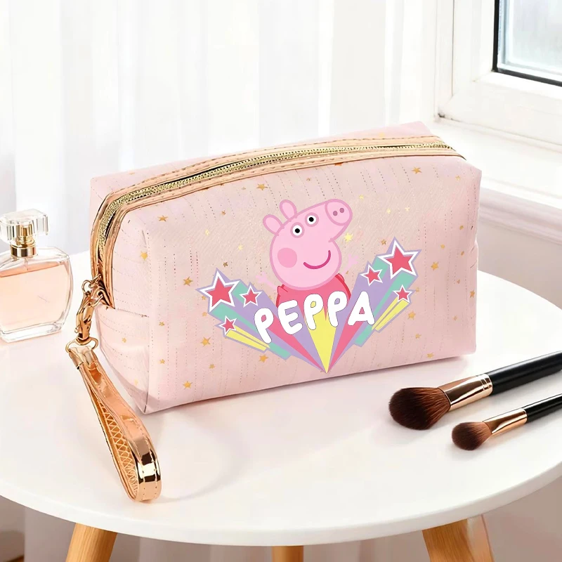 Bolsa de cosméticos kawaii Peppas Pig, nova bolsa de lápis para meninas, material escolar, organização de viagem para mulheres, bolsa de maquiagem, presente de aniversário para crianças