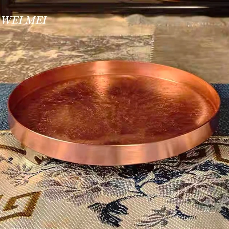 

Handcrafted Vintage Pure Copper Coffee Cup Tray,16 cm Teacup Saucer Texture Home Snack Plate,Food Disc Table Plate Kitchenware