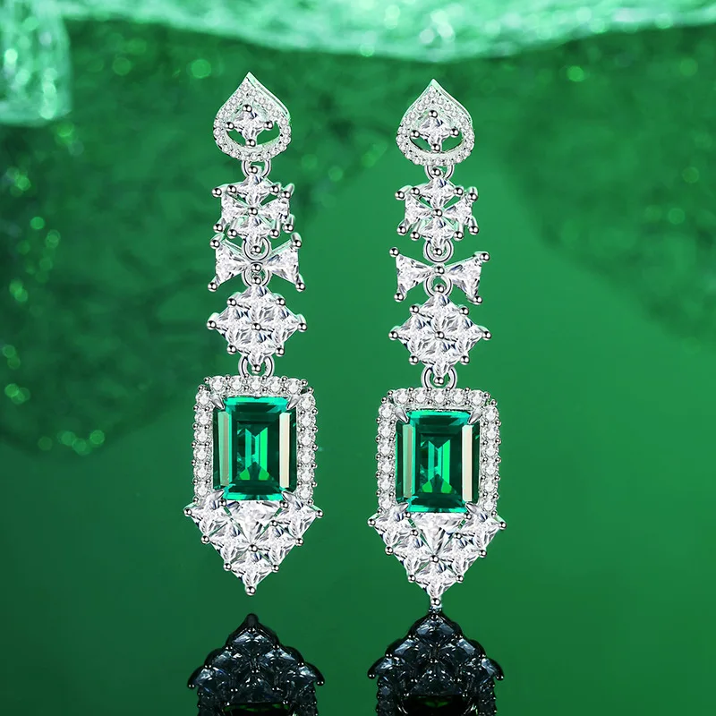 

Роскошные женские серьги-гвоздики из твердой платини PT950, серьги-гвоздики с кисточками, изумрудный голубь, красный, синий, муассанит, бриллианты, серьги-капли