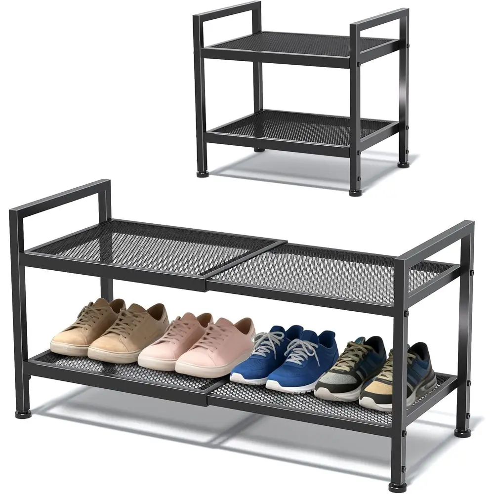 

2 Tier Expandable Shoe Rack, Adjustable Organizer for Closet, Entryway, Door Entrance, Garage, Bedroom