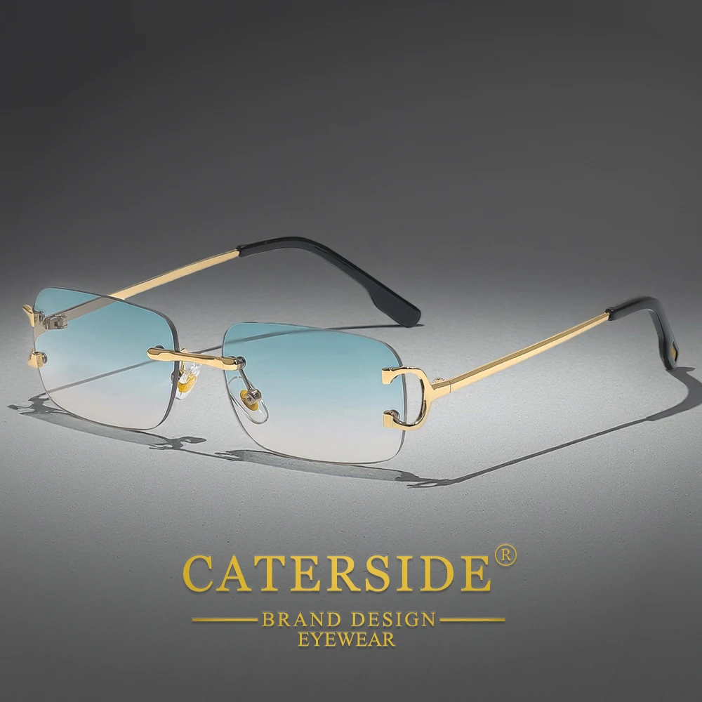 

CATERSIDE Men's Rimless Small Frame Sunglasses Brand Design Metal Fashion Sun Glasses Women's Decoration Outdoor Eyewear UV400
