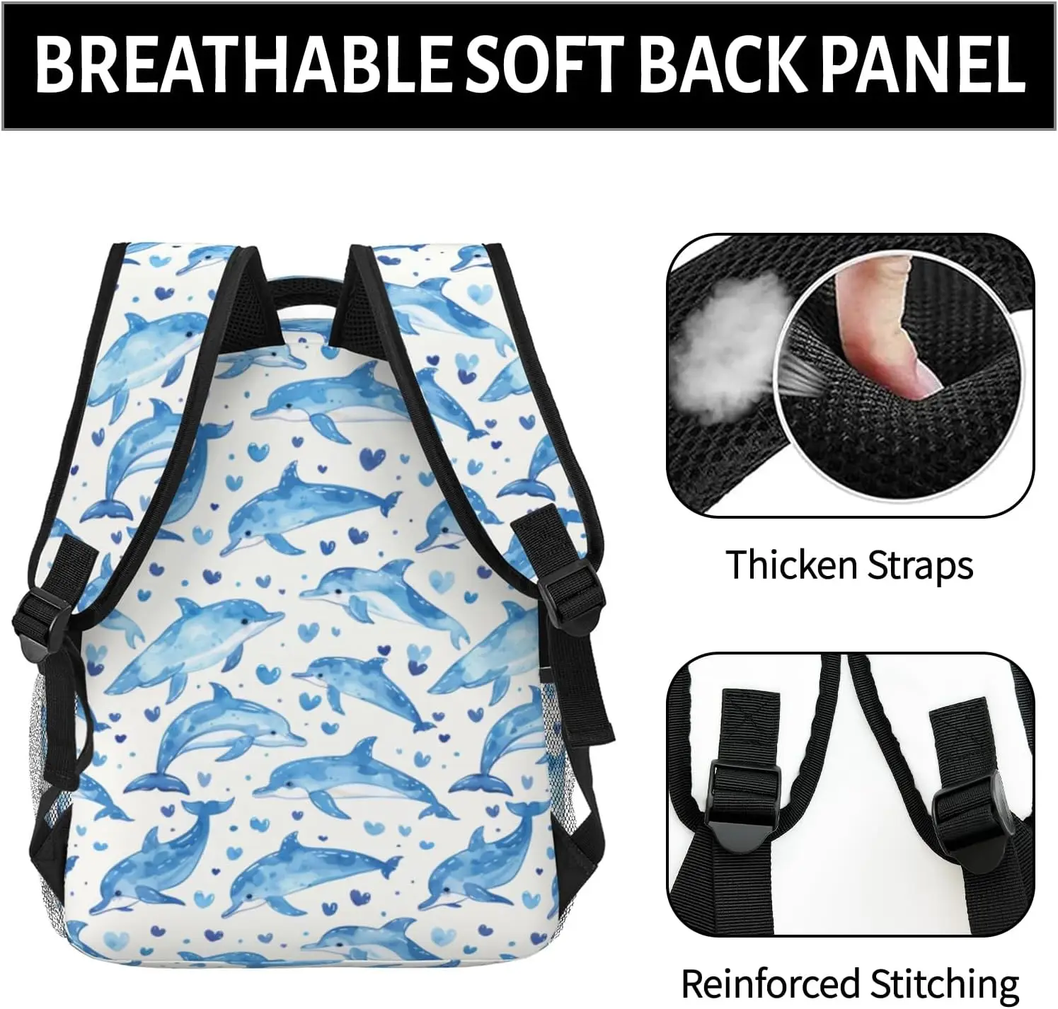 Dolphin Backpack Travel Backpacks Cute Ocean Animal Back Pack Accessories Bag for Work Ideal Gifts for Sea Life Lovers
