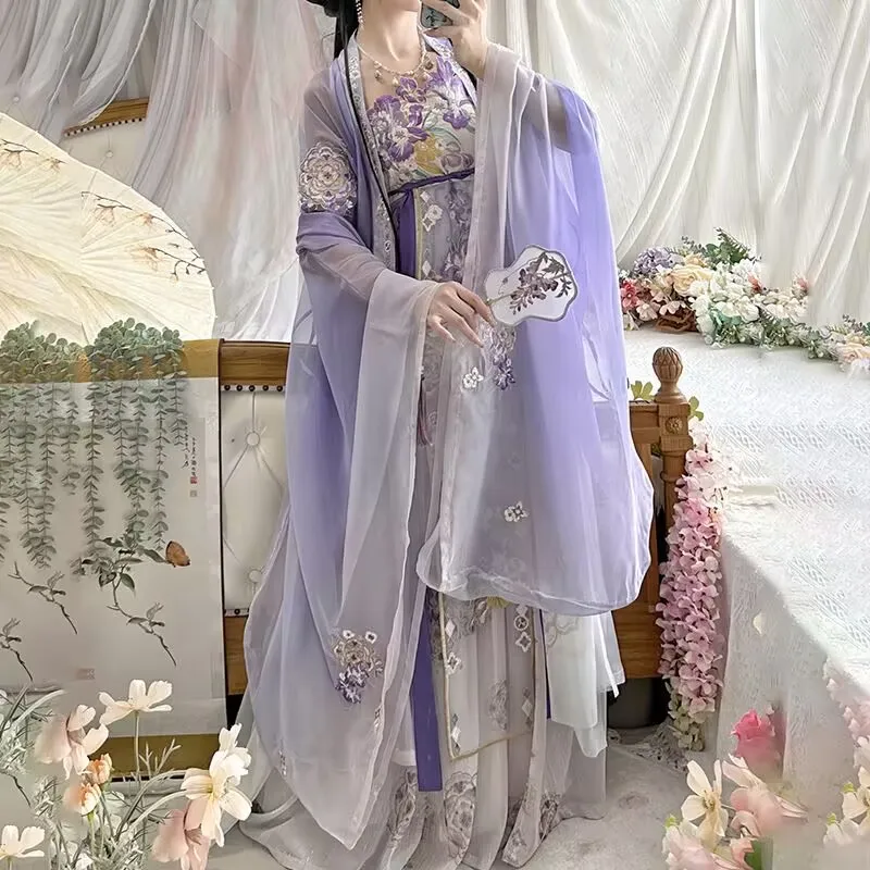 

Платье ханьфу 2021, женское китайское винтажное фиолетовое платье ханьфу с вышивкой, женский костюм для косплея на Хэллоуин, наряд для вечеринки, костюмы ханьфу