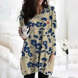 2024 Tiki new European and American Picasso style round neck casual mid size loose dress women's long sleeved pajamas women's cl