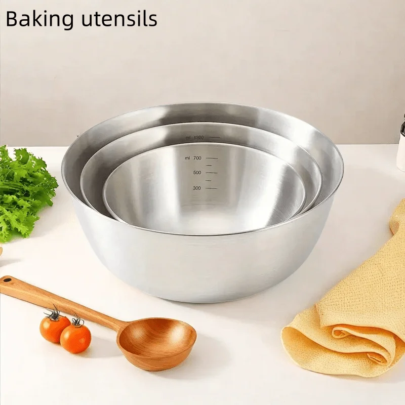 3pcs Stainless Steel Mixing Bowl Set, Used for Cooking, Baking, and Serving, Kitchen/mixing Bowl, Measuring Cup for Baking