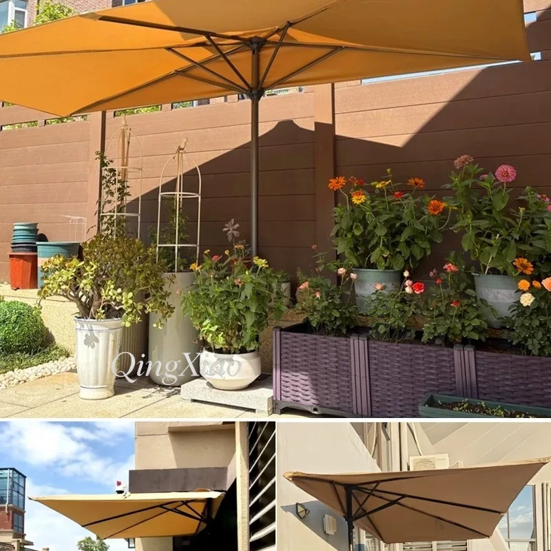 Outdoor Side Against Wall Sun Parasol Waterproof UV Protection Square Half Sun Shade Canopy for Terrace Courtyard Garden Store