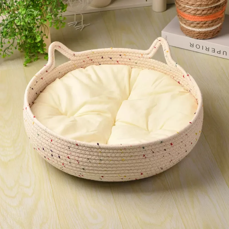 Cotton Hemp Rope Cat Sleeping Bed Indoor Pets Basket Bed Woven Cat Kennel Nesk Cushion Beds & Furniture Pet Products For Cats