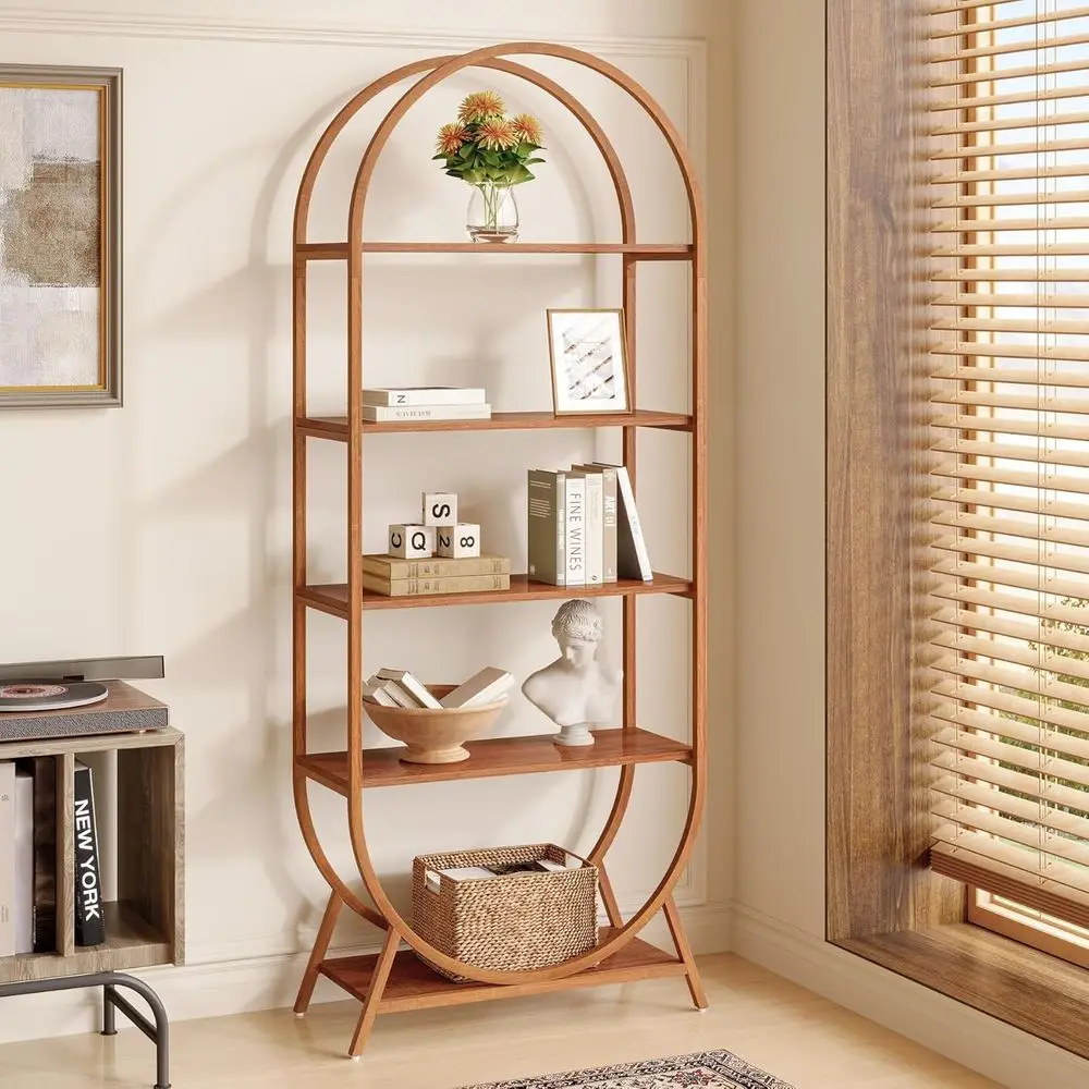 

5-Tier Arched Bookshelf, 70.8 Tall Open Shelving, Metal Frame, Freestanding Display Rack for Living Room, Bedroom, Office