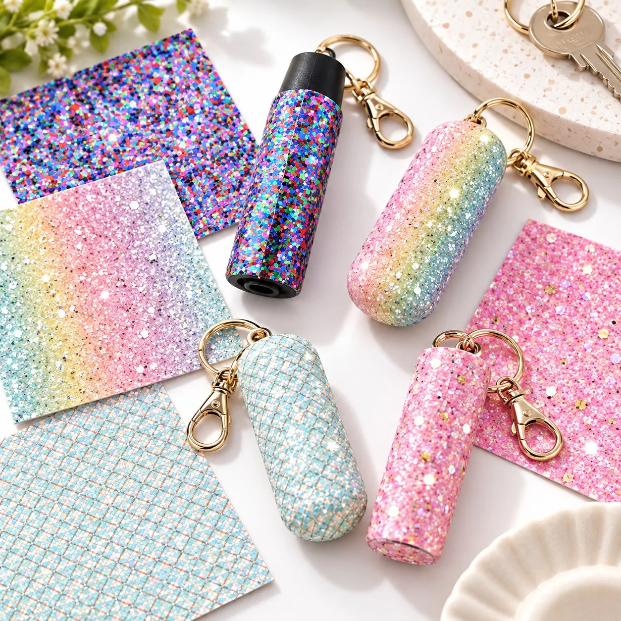 5pcs 68x86mm Rectangle Self-Adhesive Glitter Synthetic Faux Leather Sheet Fabric Craft DIY Sticker Lipstick Shell Decoration