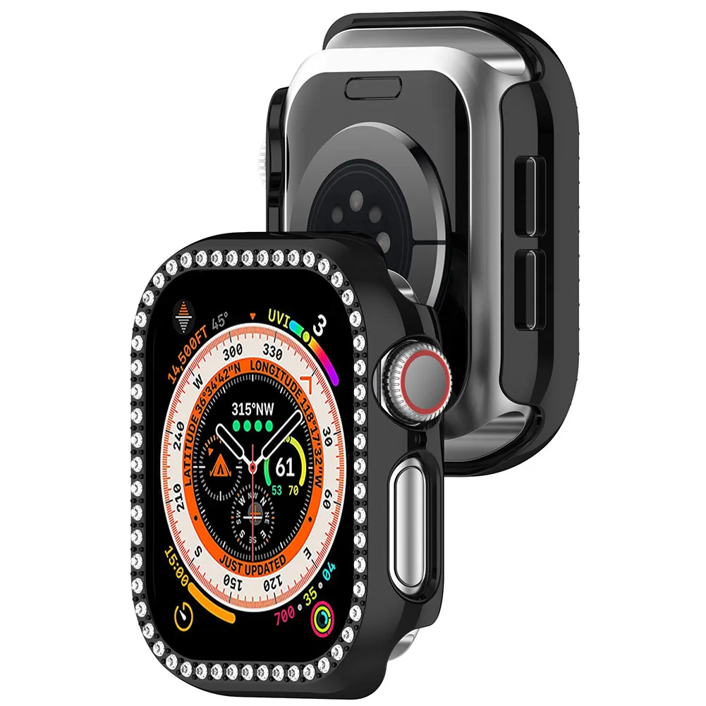 กรอบแท่งกันชนแวววาวเคสโทรศัพท์ติดเพชรสำหรับนาฬิกา Apple ชุดอุปกรณ์10 42มม./46มม.