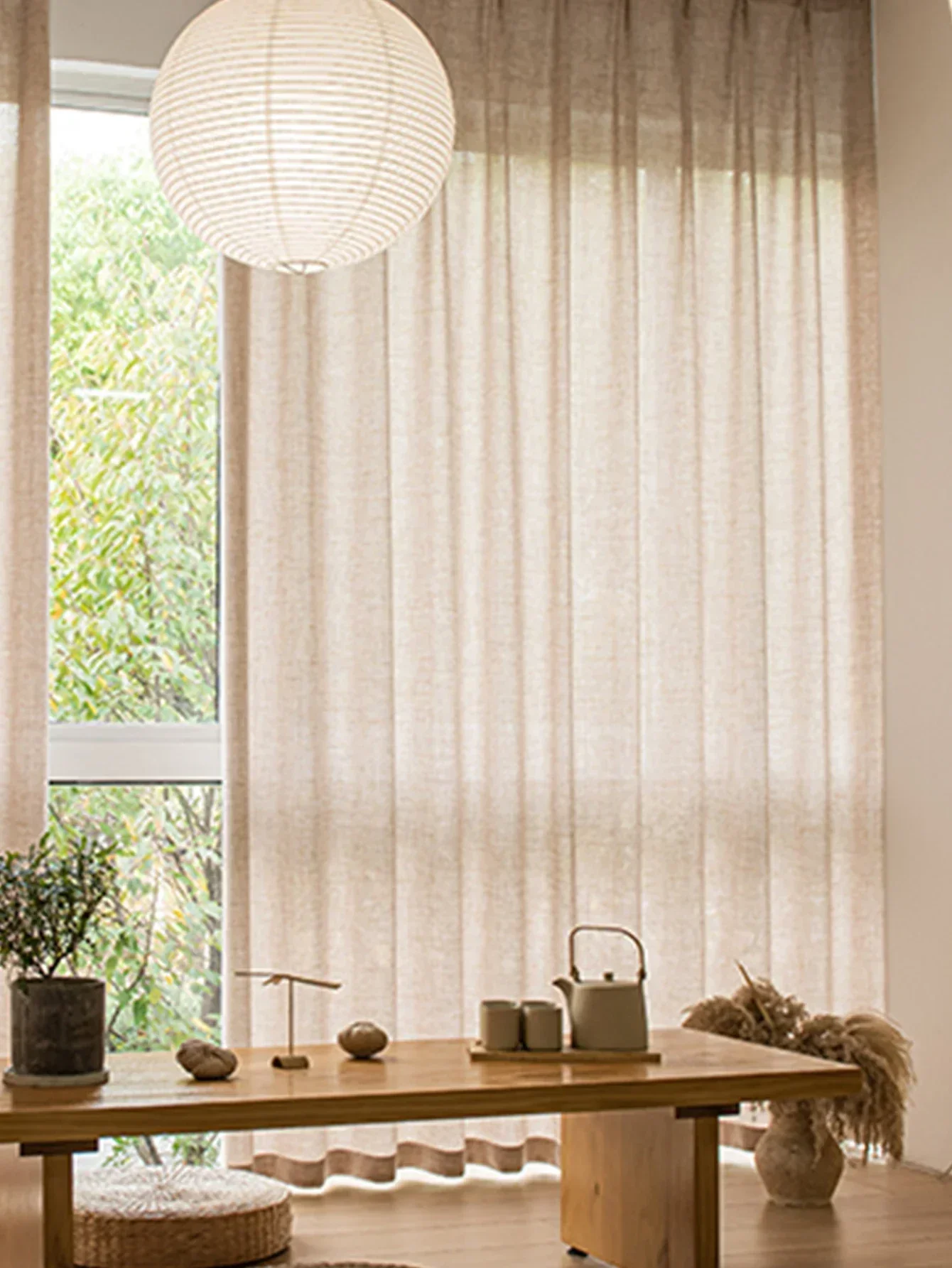 New Korean Style Quality Solid Voile Beige Linen Sheer Curtains for Living Room Bedroom Japanese Style Sheer Tulle Curtain