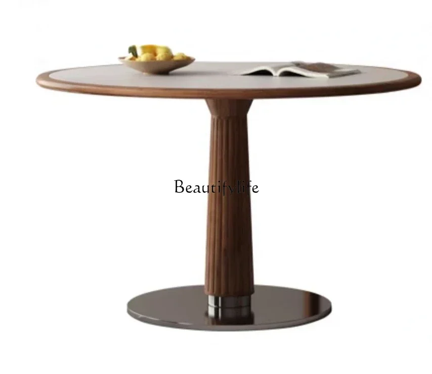 

FG28Solid wood retro round dining table simple small apartment rock slab dining table