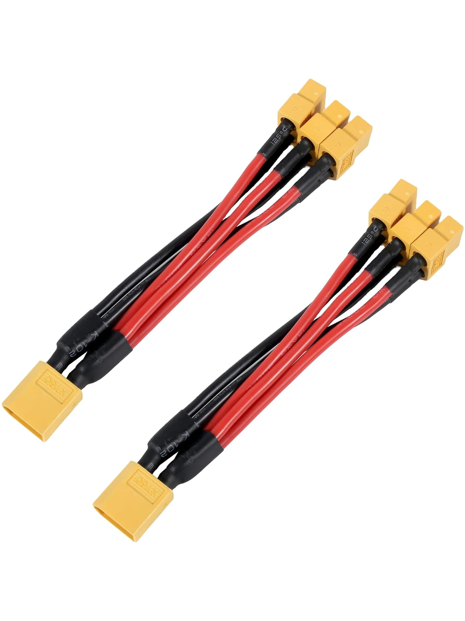 2pcs XT60 Parallel Battery Connector Extension Y Splitter 3-Way 14AWG Male/Female Cable for RC Battery Motor (1 Female to 3 Male