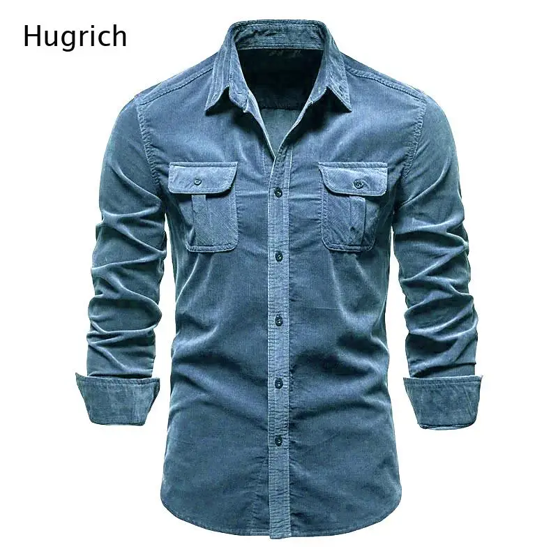Slim Fit Vintage Solid Cord Outdoor Hunting Business Long Sleeve Button Up Tops for Men