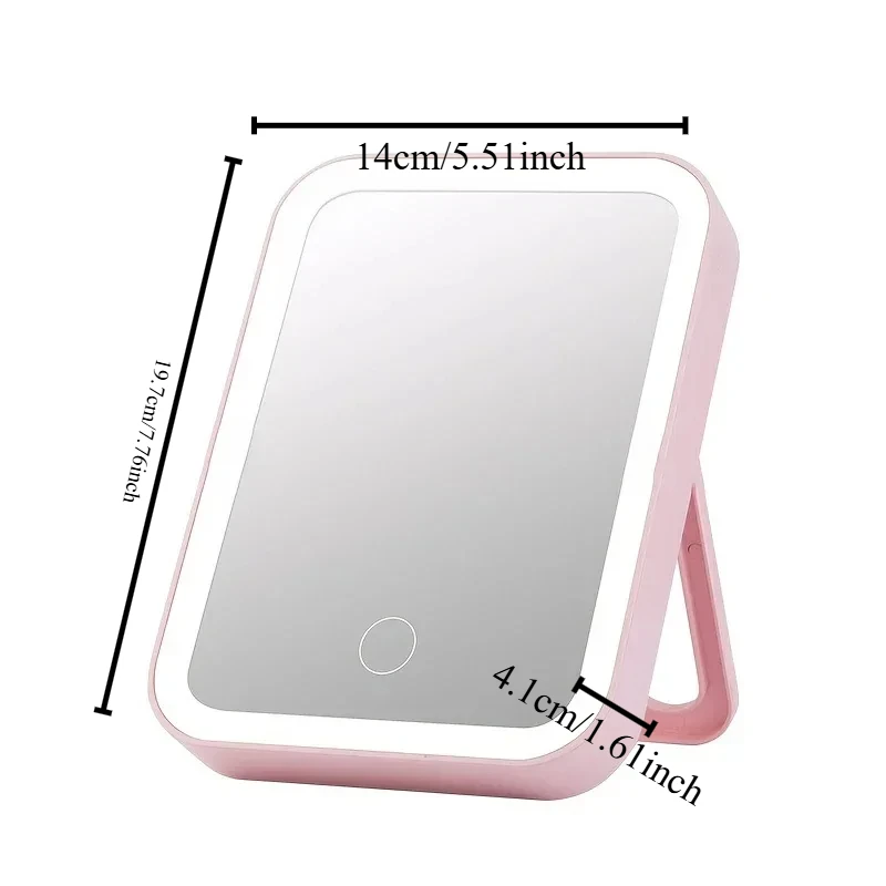 Lusterko do makijażu LED z przyciemnianiem ekranu dotykowego i ładowaniem USB, przenośne lusterko kosmetyczne ze światłami do makijażu