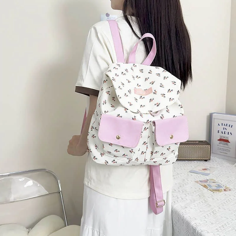 Kawaii mochilas pessoais elegantes estilo coreano náilon estudantes sacos de escola versátil colorido flor nicho mini sacos de viagem
