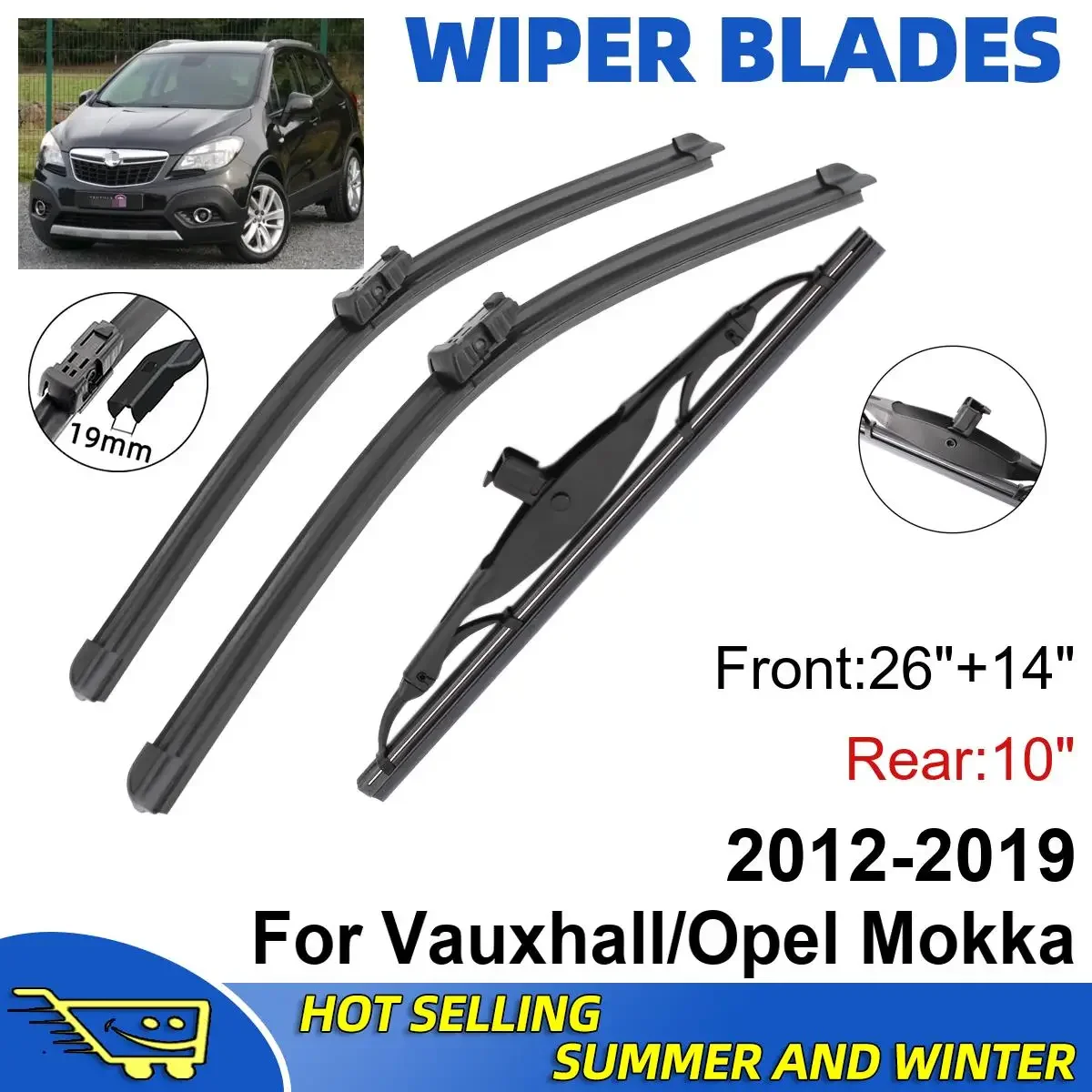 

3PCS For Vauxhall/Opel Mokka 2012-2019 26" + 14"+ 10" Car Wiper Blades Windshield Wipers Double Rubber Car Accessories