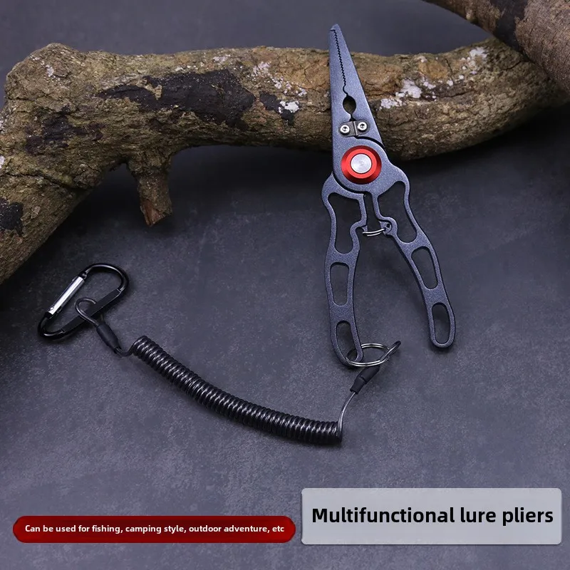 Multifunctional Luya pliers, can be used for fishing, camping, outdoor adventure, with portable carabiner, black 17cm