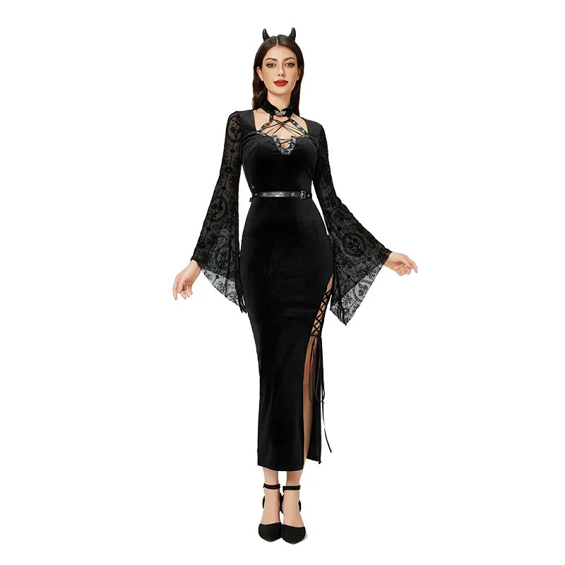 2024 New Dress Temperament Slim Fit Hip Hugging Sexy Spicy Girl Dark Goth Halloween Costume Women's Dress Horror Party Dress