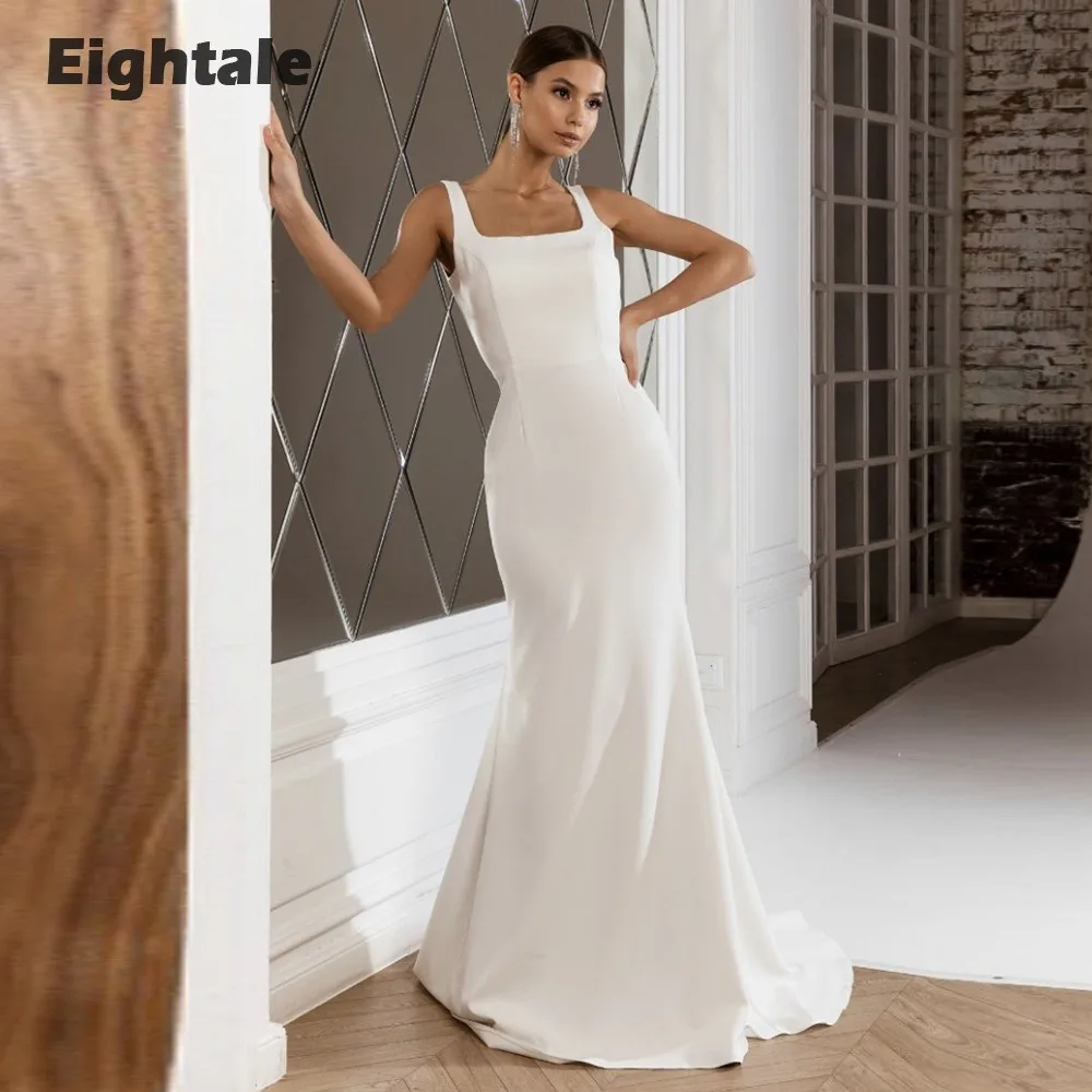 Eightale Boho Wedding Dress Beach Backless Satin Formal Sexy Mermaid Bridal Gowns White Ivory Custom Made  vestidos de novia