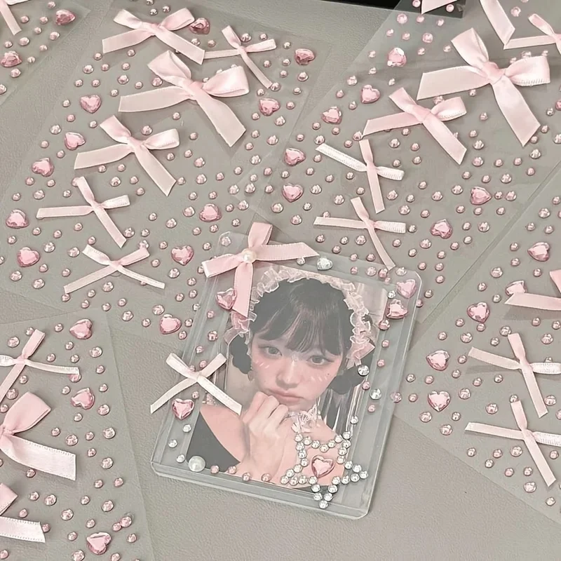 1/2pcs Pink Bow Self-Adhesive stickers, pink heart Decoration stickers, Suitable for Facial Makeup, Postcard Book Cutters