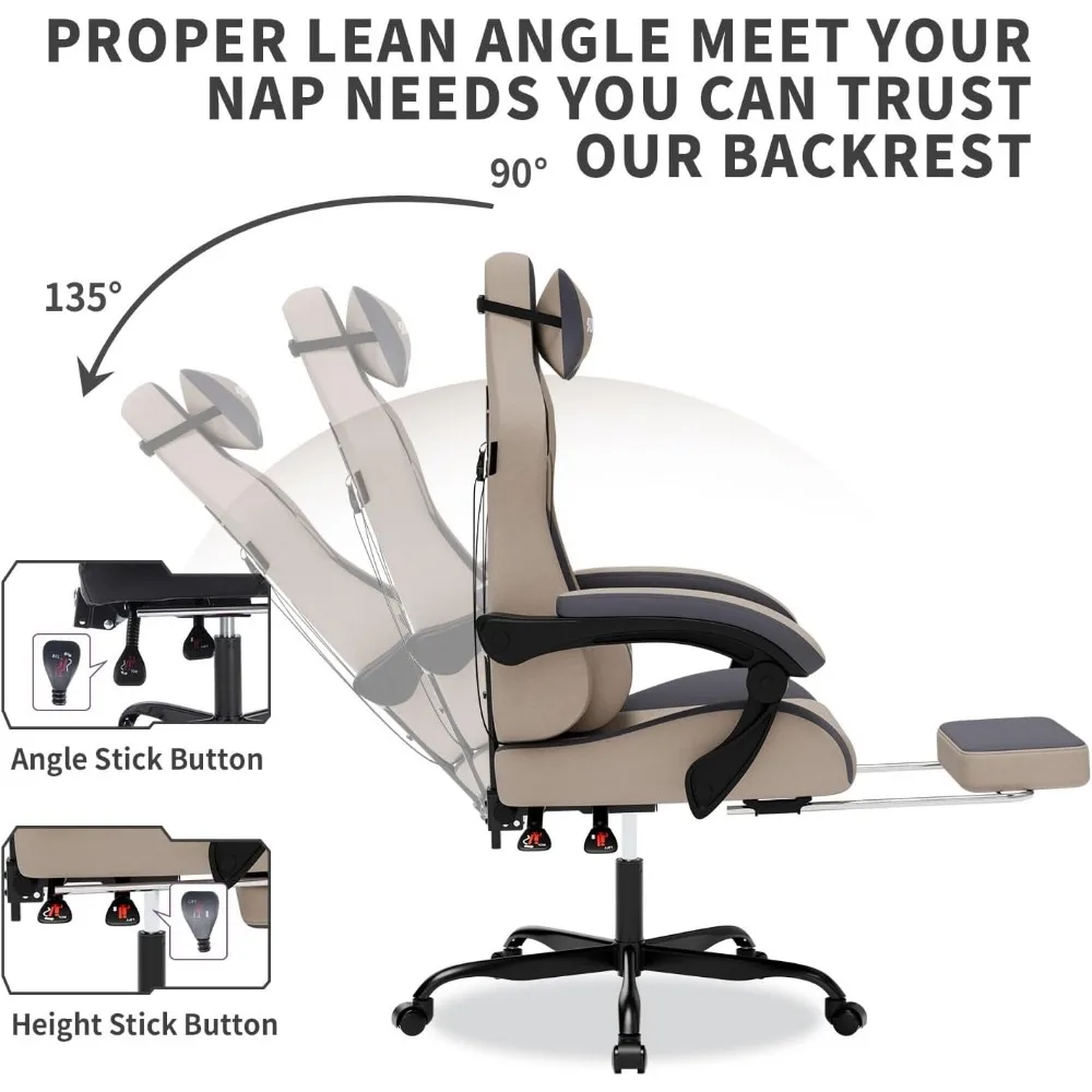 Ergonomic Gaming Chair with Massage, Footrest and Lumbar Support, High Back, 300LBS Comfort (Grey) view 3
