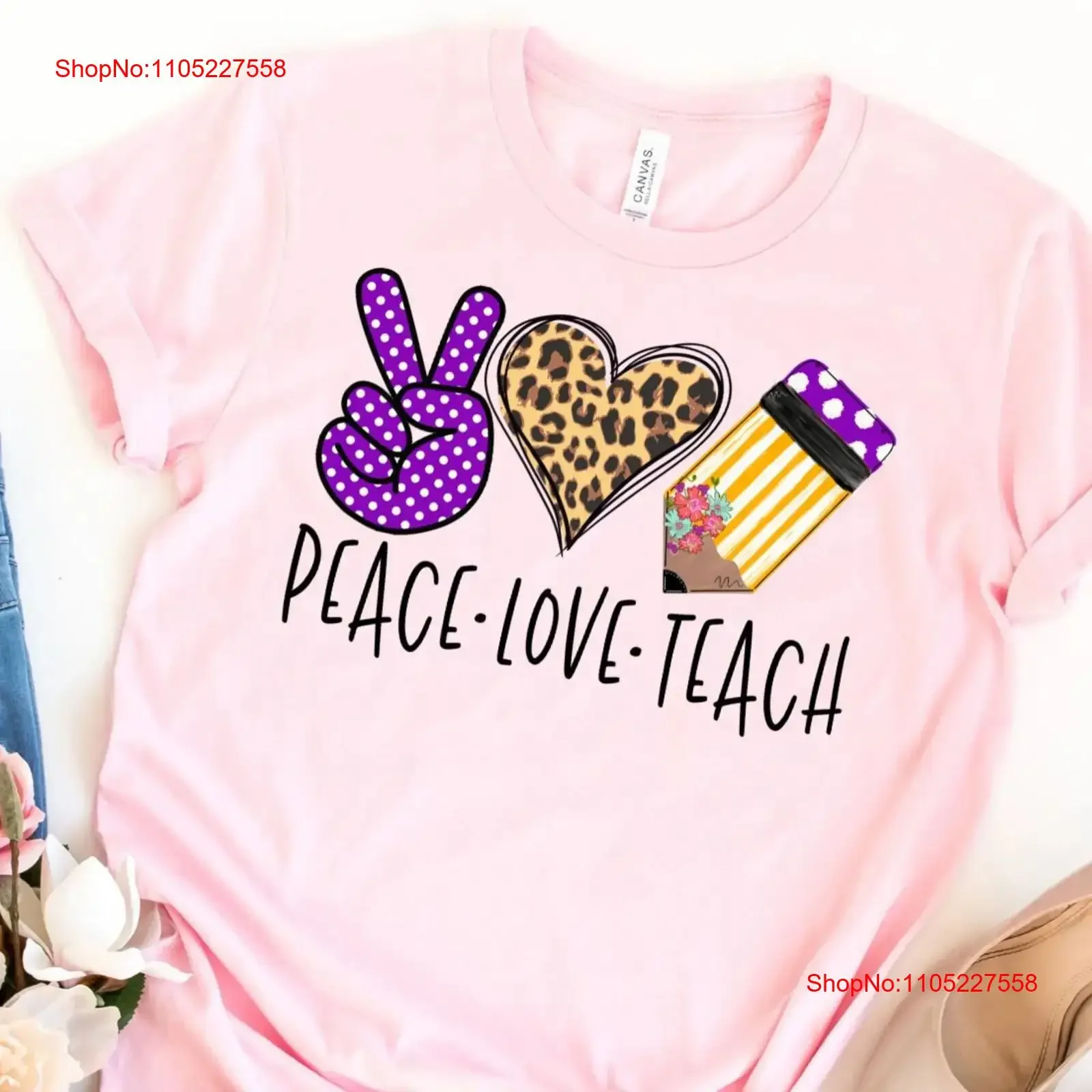 Peace Love Teach Kindergarten Teacher T Shirt Field Trip for Teachers vintage Washed Stretched Stylish Casual Comfortable
