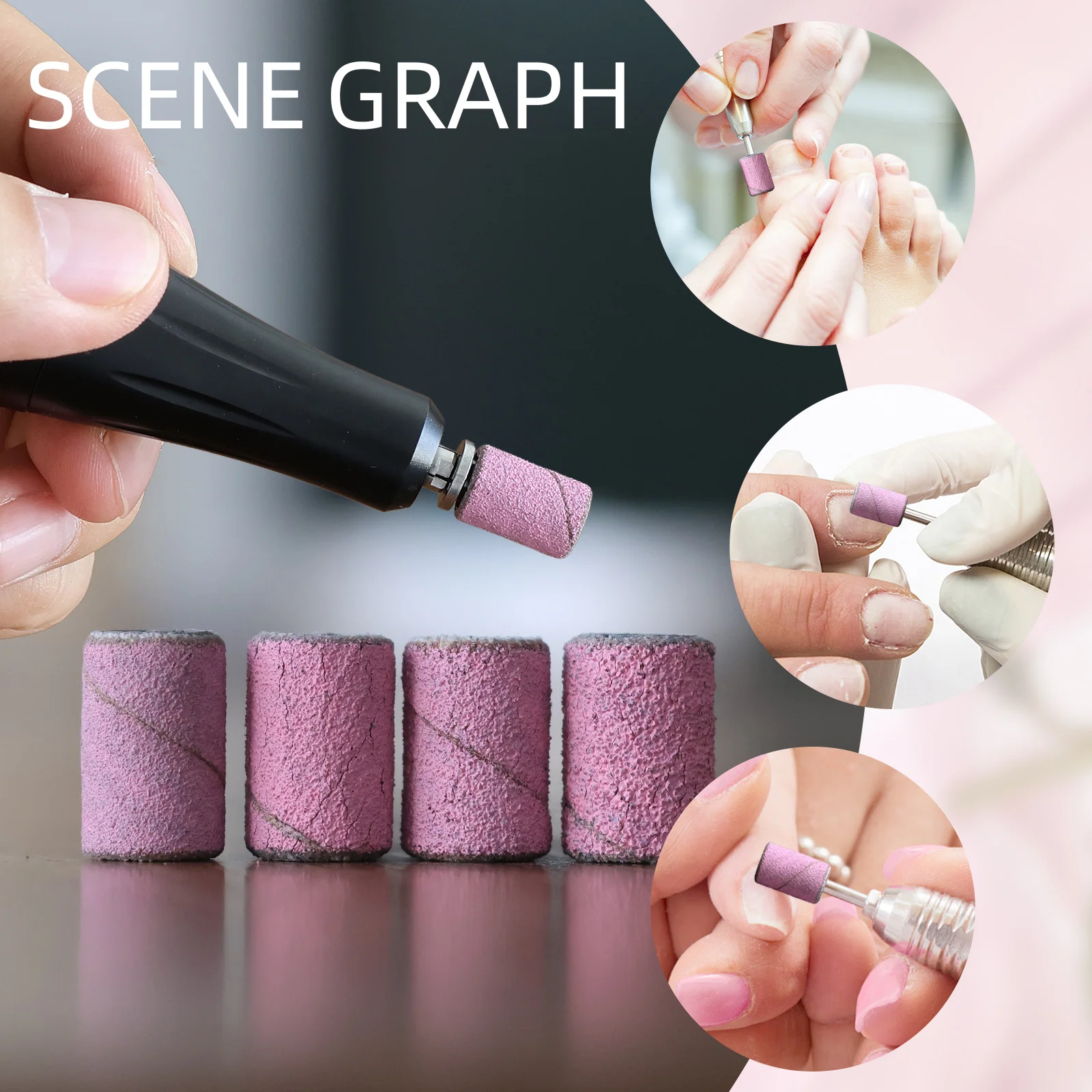 HYTOOS 50Pcs/Bag Pink Sanding Bands Without  Mandrel Electric Nail Drill Bit Accessories Gel Removal Nails Care Polishing Tool