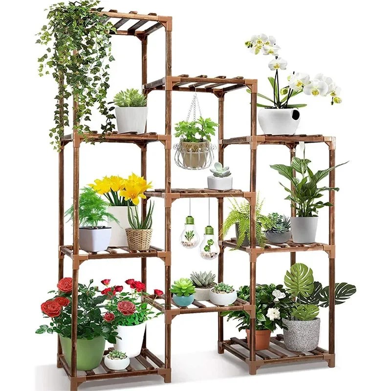 2026 Wholesale 10 Tire Tall Large Wood Plant Shelf Multi Tier Flower Stands Indoor Outdoor Plant Stands for Living Room Corner