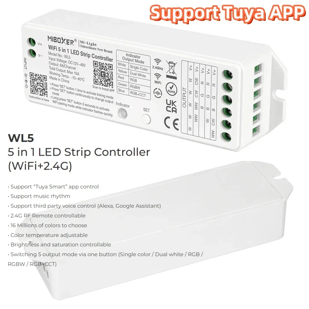 miboxer wl5 wifi em controlador led wifi para suporte de tira led tuya ou nao suporta tuya app trois festas controle de aplicativo de voz 01