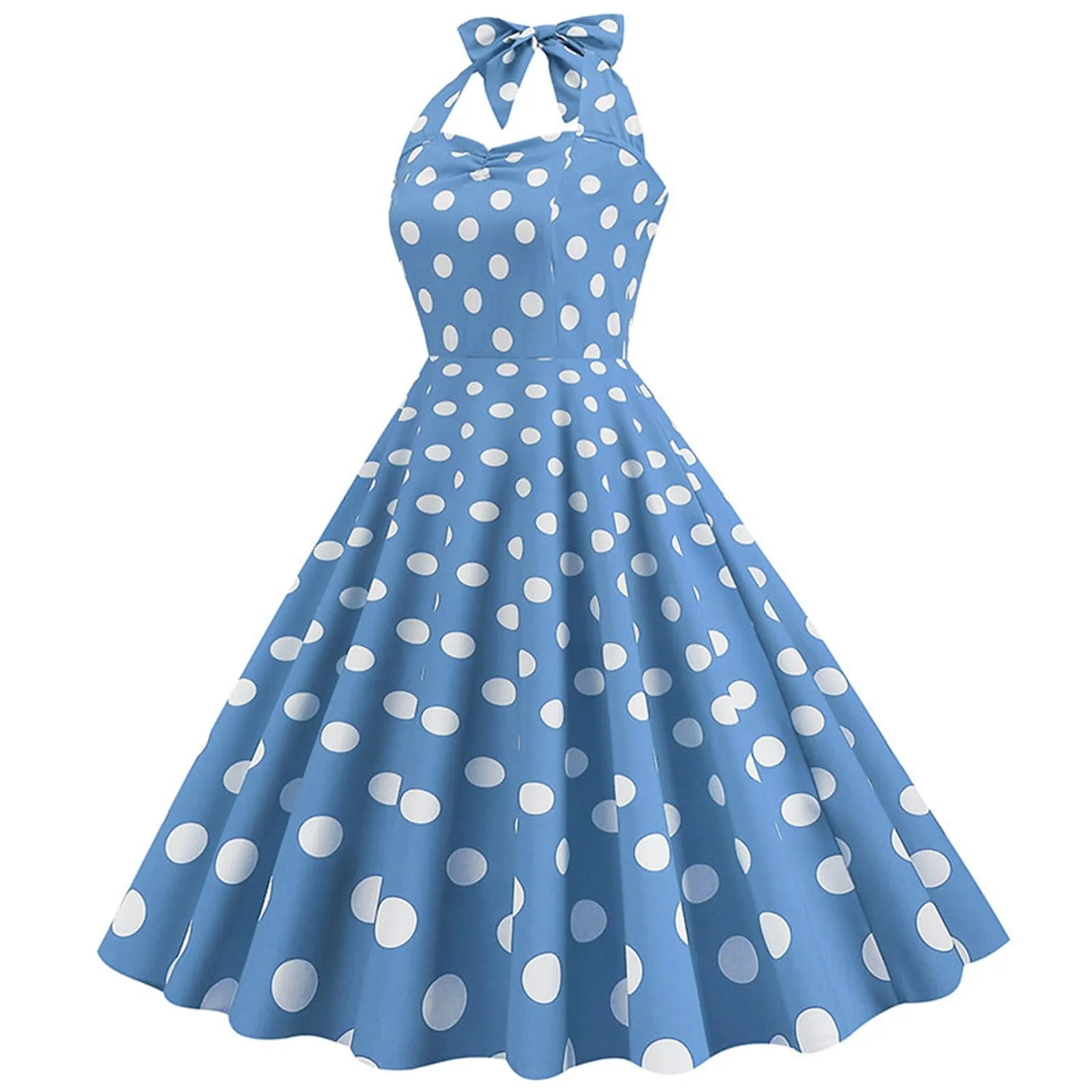 Roze elegante mode gekerfde dames kantoorjurk 2025, gewaad pinup polka dot print vintage mouwloze zomerjurken voor dames