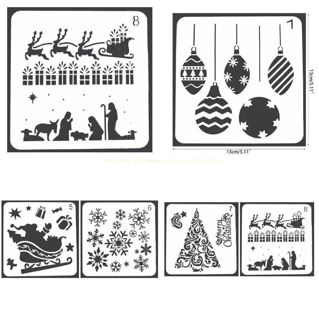 

8 комплектов рождественских трафаретов для рисования, многоразовые шаблоны для рисования, полые для DIY, для мальчиков и девочек