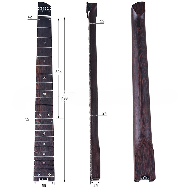 Headless electric guitar neck 24 frets, chicken wing wood neck with string lock pillow guitar handle DIY electric guitar handle